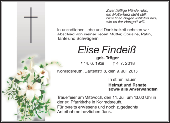 Traueranzeige von Elise Findeiß von Frankenpost