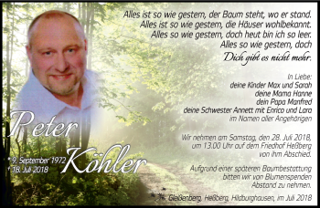 Traueranzeige von Peter Köhler von Südthüringer Presse