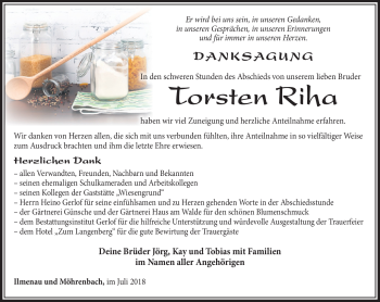 Traueranzeige von Torsten Riha von Südthüringer Presse
