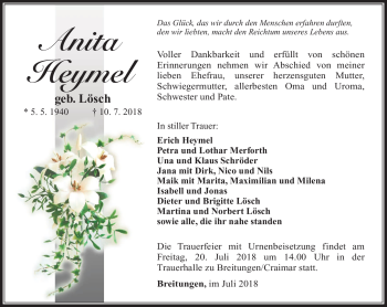 Traueranzeige von Anita Heymel von Südthüringer Presse