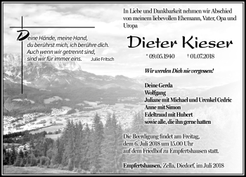 Traueranzeige von Dieter Kieser von Südthüringer Presse