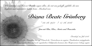 Traueranzeige von Diana Beate Grünberg von Neue Presse Coburg