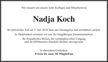 Traueranzeige von Nadja Koch von Südthüringer Presse