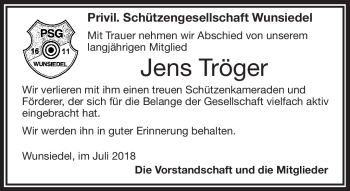 Traueranzeige von Jens Tröger von Frankenpost