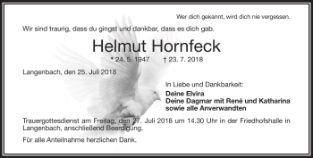 Traueranzeige von Helmut Hornfeck von Frankenpost