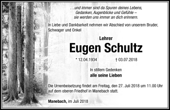 Traueranzeige von Eugen Schultz von Südthüringer Presse