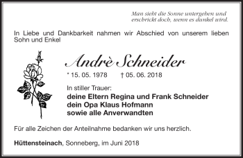Traueranzeige von Andre Schneider von Südthüringer Presse