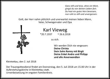 Traueranzeige von Karl Vieweg von Neue Presse Coburg