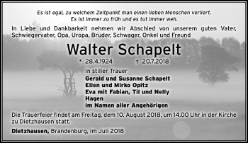 Traueranzeige von Walter Schapelt von Südthüringer Presse
