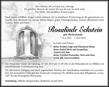 Traueranzeige von Rosalinde Eckstein von Südthüringer Presse