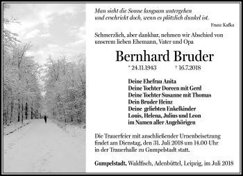 Traueranzeige von Bernhard Bruder von Südthüringer Presse