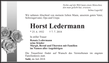 Traueranzeige von Horst Ledermann von Südthüringer Presse