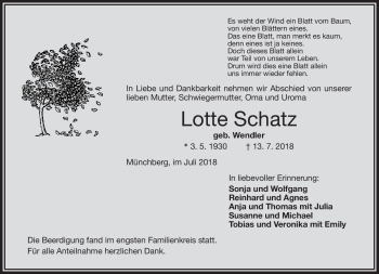 Traueranzeige von Lotte Schatz von Frankenpost
