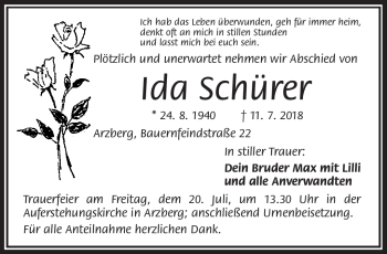 Traueranzeige von Ida Schürer von Frankenpost