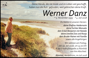 Traueranzeige von Werner Danz von Südthüringer Presse