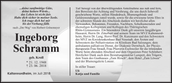 Traueranzeige von Ingeborg Schramm von Südthüringer Presse