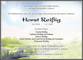 Traueranzeige von Horst Reißig von Südthüringer Presse