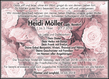 Traueranzeige von Heidi Möller von Südthüringer Presse