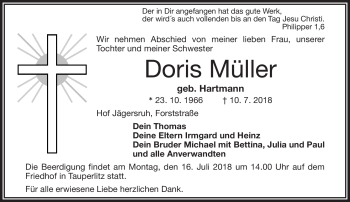 Traueranzeige von Doris Müller von Frankenpost