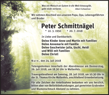 Traueranzeige von Peter Schmittnägel von Neue Presse Coburg