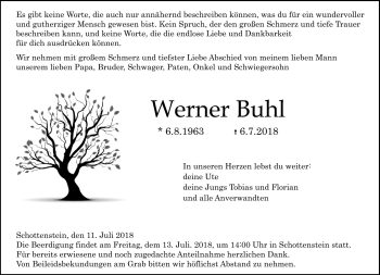 Traueranzeige von Werner Buhl von Neue Presse Coburg