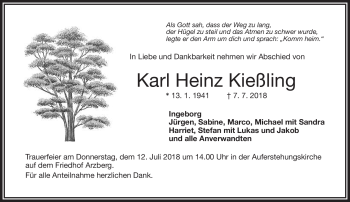 Traueranzeige von Karl Heinz Kießling von Frankenpost