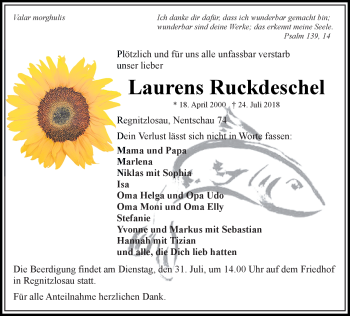 Traueranzeige von Laurens Ruckdeschel von Frankenpost