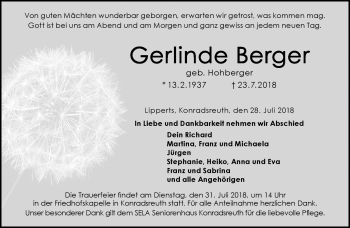 Traueranzeige von Gerlinde Berger von Frankenpost