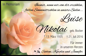 Traueranzeige von Luise Nikolai von Südthüringer Presse