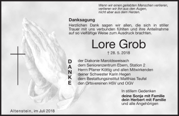 Traueranzeige von Lore Grob von Neue Presse Coburg