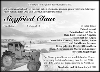 Traueranzeige von Siegfried Claus von Südthüringer Presse