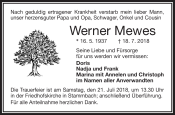 Traueranzeige von Werner Mewes von Frankenpost