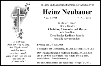 Traueranzeige von Heinz Neubauer von Neue Presse Coburg