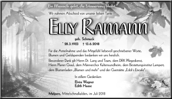 Traueranzeige von Elly Ramann von Südthüringer Presse