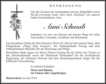 Traueranzeige von Anni Schwab von Südthüringer Presse