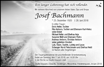 Traueranzeige von Josef Bachmann von Südthüringer Presse