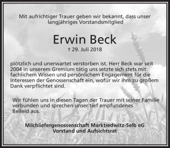 Traueranzeige von Erwin Beck von Frankenpost