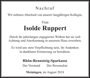 Traueranzeige von Isolde Ruppert von Südthüringer Presse