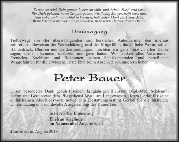 Traueranzeige von Peter Bauer von Südthüringer Presse