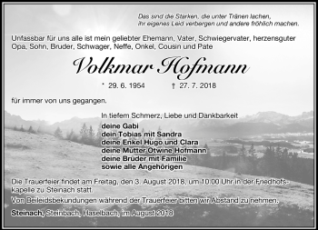 Traueranzeige von Volkmar Hofmann von Südthüringer Presse