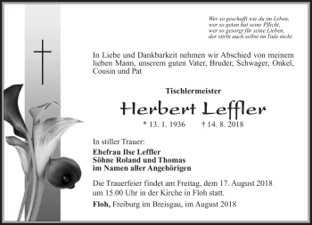 Traueranzeige von Herbert Leffler von Südthüringer Presse