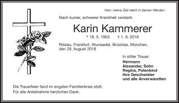Traueranzeige von Karin Kammerer von Frankenpost