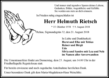 Traueranzeige von Helmuth Rietsch von Frankenpost