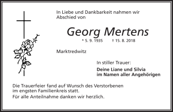 Traueranzeige von Georg Mertens von Frankenpost