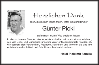 Traueranzeige von Günter Pickl von Frankenpost