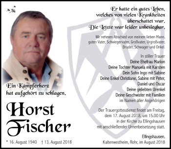Traueranzeige von Horst Fischer von Südthüringer Presse