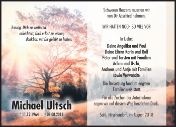 Traueranzeige von Michael Ultsch von Südthüringer Presse