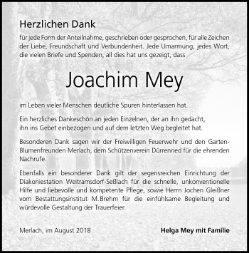 Traueranzeige von Joachim Mey von Neue Presse Coburg