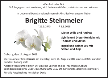 Traueranzeige von Brigitte Steinmeier von Neue Presse Coburg