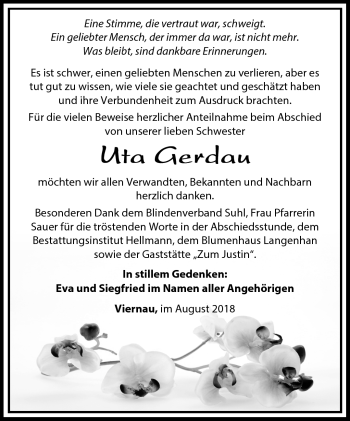 Traueranzeige von Uta Gerdau von Südthüringer Presse